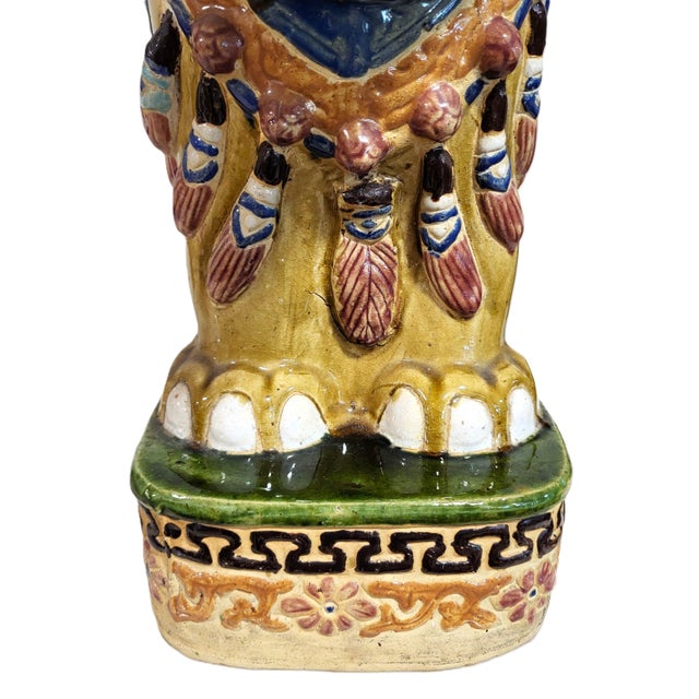 Large Vintage Chinese Asian Glazed Terracotta Elephant Garden Stool Bench For Sale - Image 15 of 15