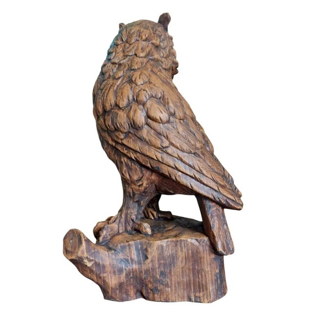 Vintage Hand-Carved Wood Owl, 1920s For Sale - Image 6 of 12