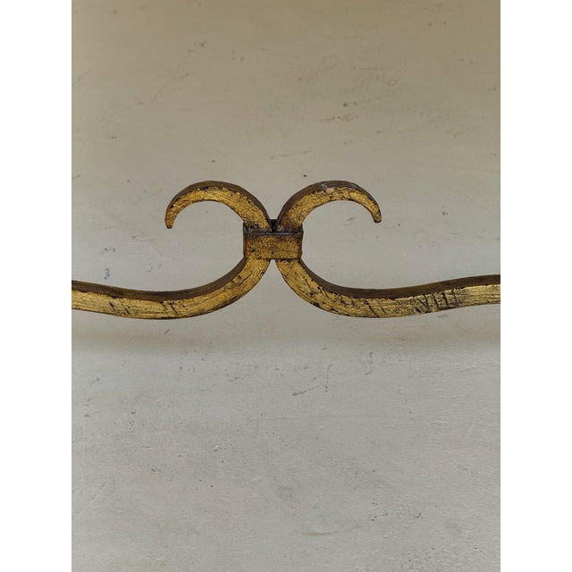 1950s Vintage Mid Century Spanish Gilt Iron Bench With Ornate Base For Sale - Image 5 of 12