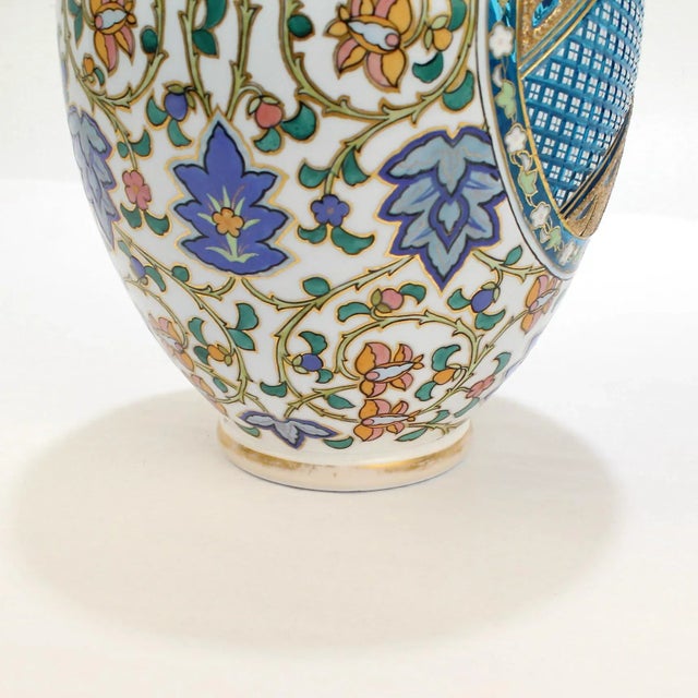 Antique Bohemian Aesthetic Movement Cased Blue & White Enameled Cut Glass Vase For Sale In Philadelphia - Image 6 of 9