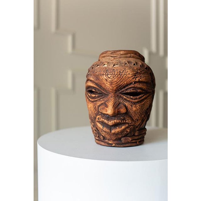 Brown Vintage Afrobohemian Head Sculpture Vase For Sale - Image 8 of 8