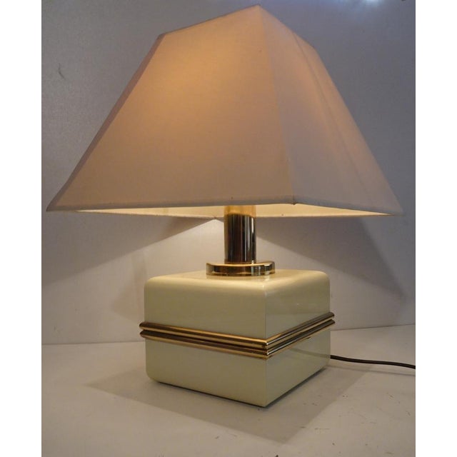 Ivory Colored Epoxy Cube Table Lamp from Bicchielli Italy, in Very Good conditions. Designed 1970 to 1979 This piece has...