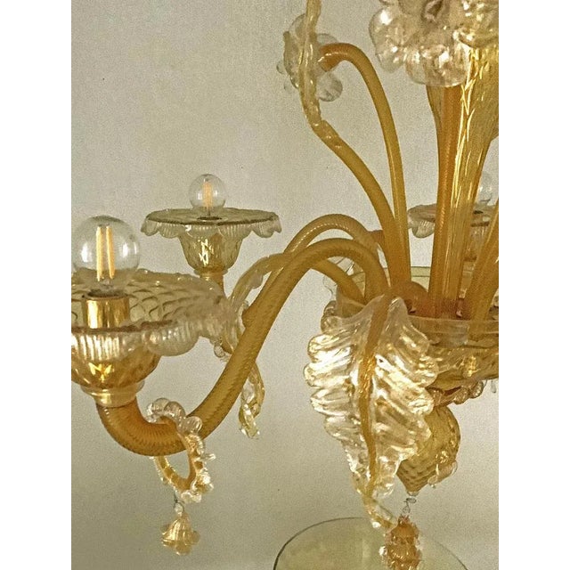 Venetian Transparent and Amber Murano Style Glass Chandelier with Flowers and Leaves from Simoeng For Sale - Image 7 of 11