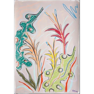 2025, Expressionist Drawing of Vivid Lush Leaves, Wax Crayon on Watercolor Paper by Romina Milano For Sale