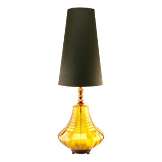 Glass Table Lamp with Optical Vertical-Horizontal Ribs in Light Amber Tint from Empoli For Sale