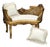 Ivory Palace – French-Inspired Bench With Elegant Velvet Upholstery & Ornate Gold Leaf Accents For Sale