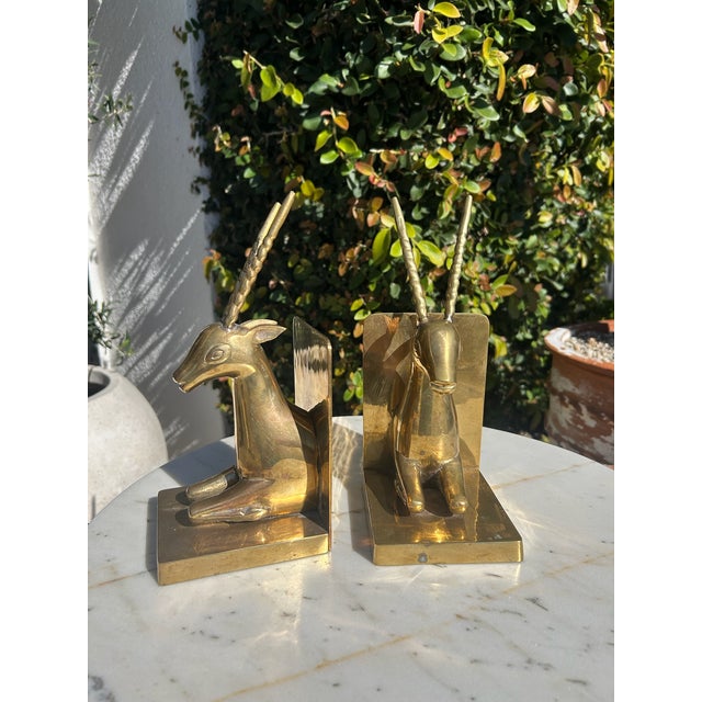 Metal Vintage Brass Antelope Bookends – Pair For Sale - Image 7 of 15