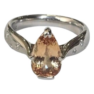 Set in Platinium 900, 3.18 Carats, Imperial Topaz & Diamond Engagement Ring, Size 6 For Sale