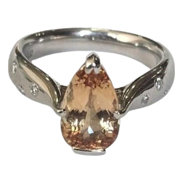 Set in Platinium 900, 3.18 Carats, Imperial Topaz & Diamond Engagement Ring, Size 6 For Sale