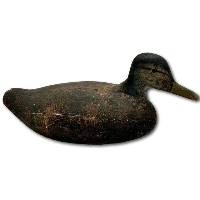 Unusually Large Size Antique American Carved Wood Hand Painted Duck Hunters Decoy From Downeast Coastal Maine - 22 Inches Long For Sale - Image 11 of 18