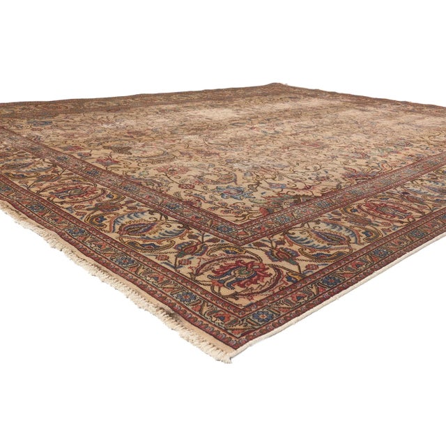74332 Antique-Worn Persian Tabriz Rug, 09'07 x 12'03. Weathered beauty meets rustic sensibility in this hand knotted wool...