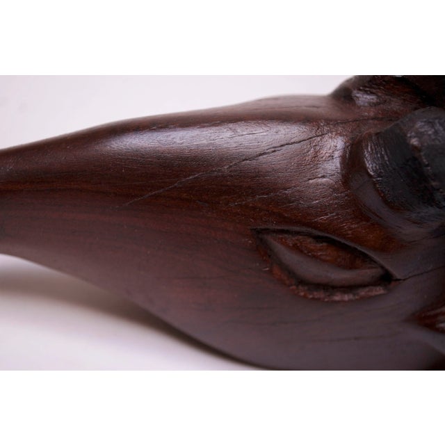 Brown Wall-Mounted Hand-Carved Wooden Antelope Head For Sale - Image 8 of 13