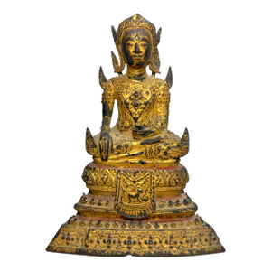Ntique Early 1800s Gold Gilded Bronze Thai Rattanakosin Buddha Statue Sculpture