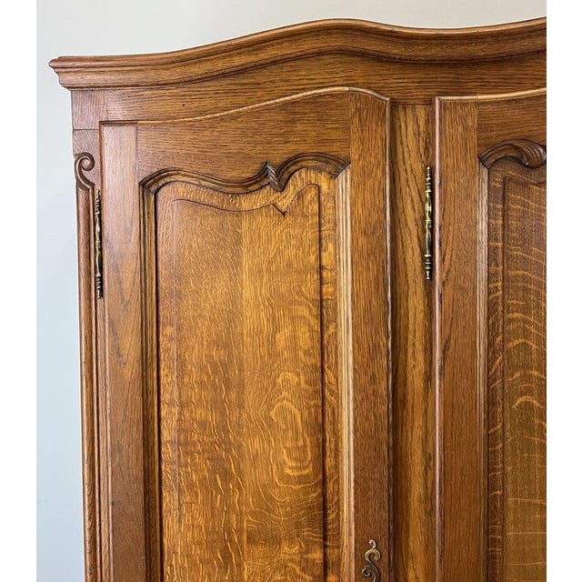 Vintage French Louis XVI Style Carved Oak 4-Door Armoire For Sale - Image 4 of 16
