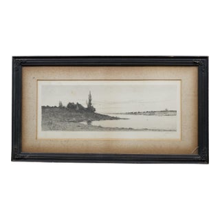 Antique Alfred J Haller Country Cottage Village Lake Landscape Etching 22" For Sale
