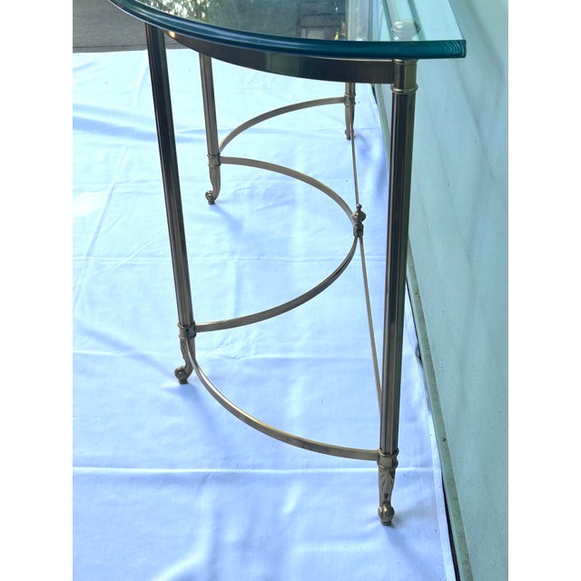Brass 1960s Vintage Glass & Brass Console Demi Lune Table Hollywood Regency For Sale - Image 8 of 10