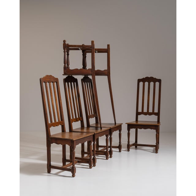 Set of Six Early 20th Century French Chestnut Brown Renaissance Oak Dining Chairs For Sale - Image 10 of 15