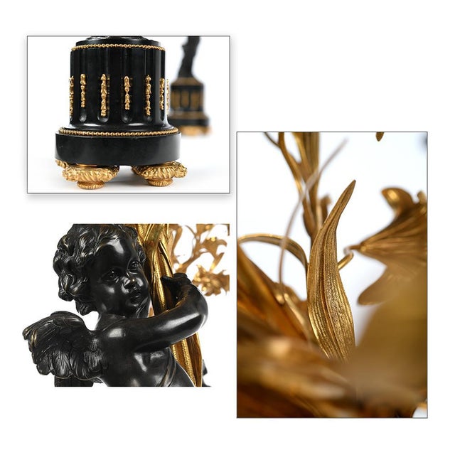 Large 19th Century Patinated and Gilt Bronze Candleholders, Set of 2 For Sale - Image 3 of 9