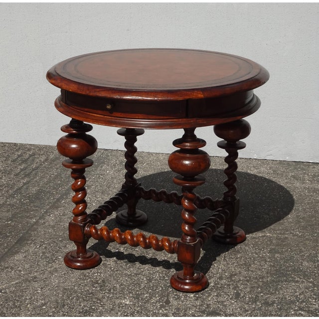 Vintage John Richard Large Spindle Side Table Leather Top W a Drawer For Sale - Image 4 of 12