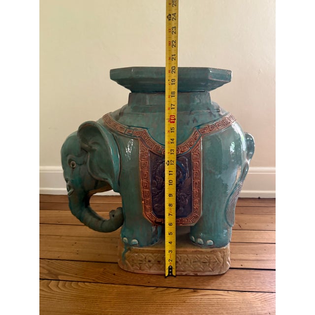 Teal Mid 20th Century Vintage Glazed Elephant Garden Stool For Sale - Image 8 of 10