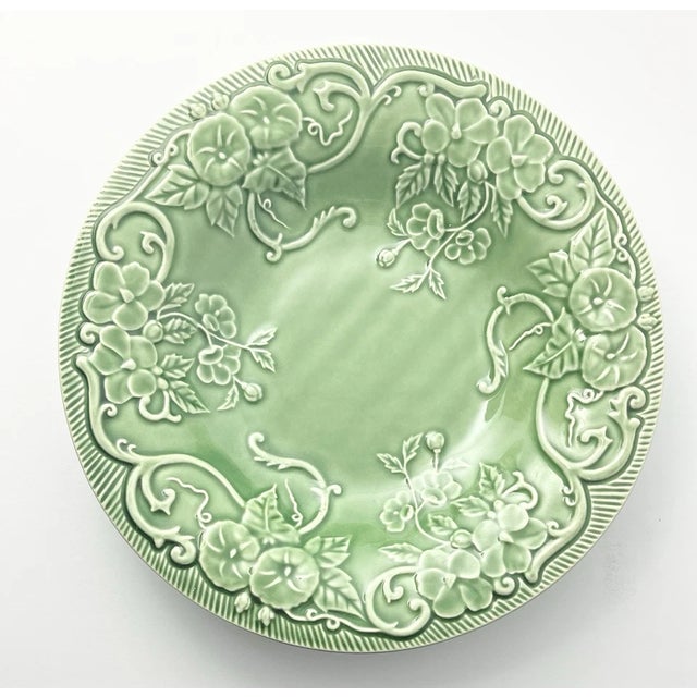 Bordallo Pinheiro “Flowers (Green)” Set of 3 Ceramic Rim Soup Bowls 9 3/8” Good condition. No chips, cracks, or fleabites....
