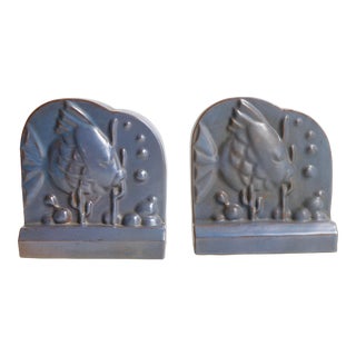 Art Deco Fish Motif Pottery Bookends Marked Hagaman 1934 For Sale