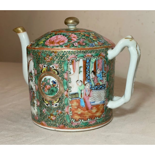 19th Century Antique Early 19th Century Chinese Export Rose Medallion Branch Porcelain Teapot For Sale - Image 5 of 13