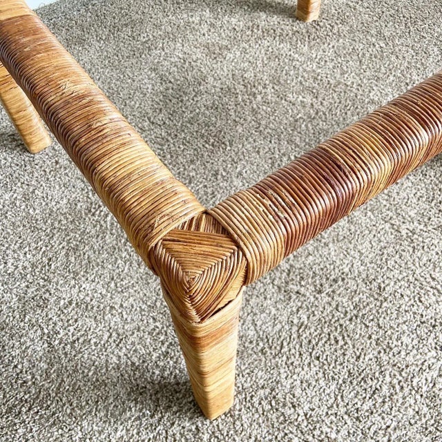 Boho Chic Rattan Glass Top Coffee Table For Sale - Image 9 of 11