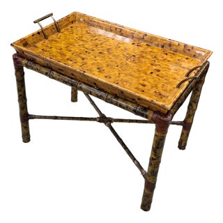 Boho Maitland Smith Tortoise Bamboo and Tessellated Penshell Tray Table For Sale
