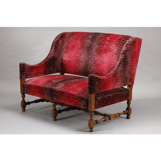 Wood Large Louis XIII Sofas in Burgundy Red Velvet, 1900s, Set of 2 For Sale - Image 7 of 17