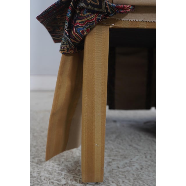 Pair of Upholstered Skirted Parsons Host High Back Chairs For Sale - Image 17 of 18