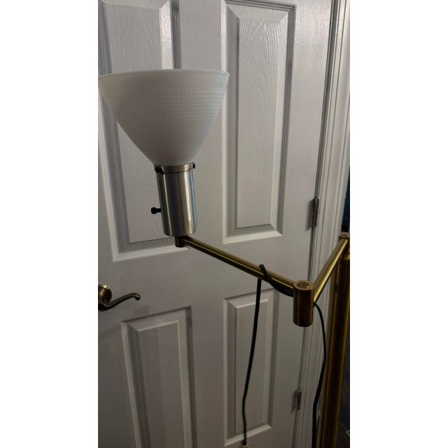 1930s Walter Von Nessen Swing Arm Floor Lamp | Machine Age Brass Torchiere, Brooklyn For Sale In New York - Image 6 of 12