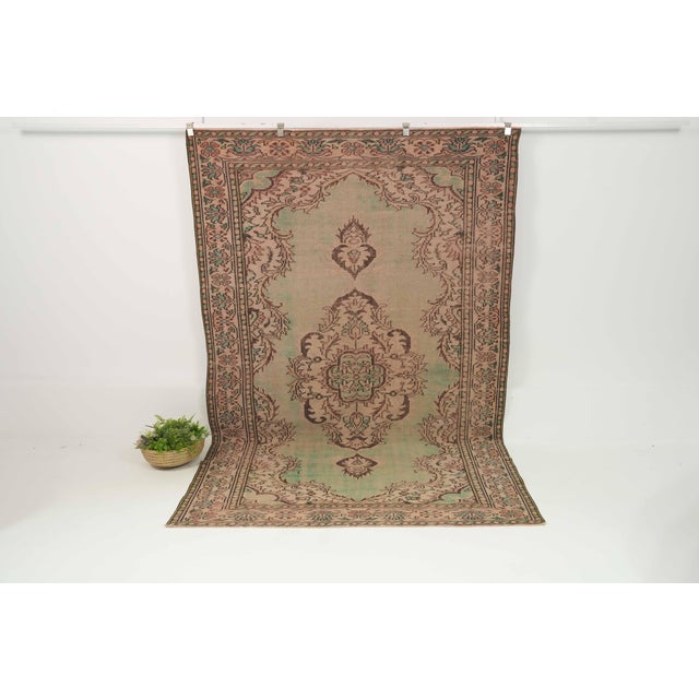 1970s Vintage Turkish Handmade Wool Cotton Green Area Rug For Sale - Image 13 of 13
