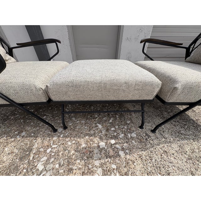 Black Pair of Italian Maurizio Tepestini Wrought Iron Chairs and Ottoman For Sale - Image 8 of 14