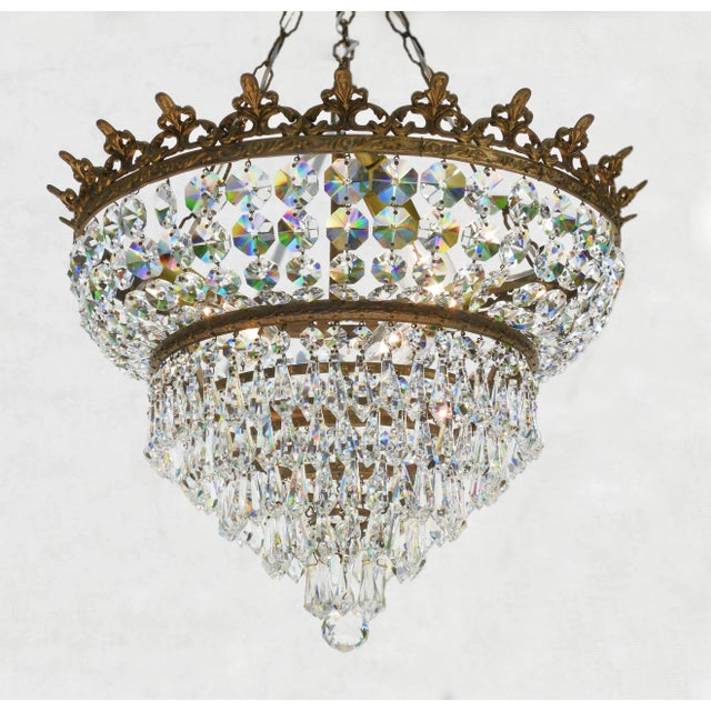 French Tiered Crown Waterfall Crystal Chandelier, 1930s For Sale - Image 4 of 6