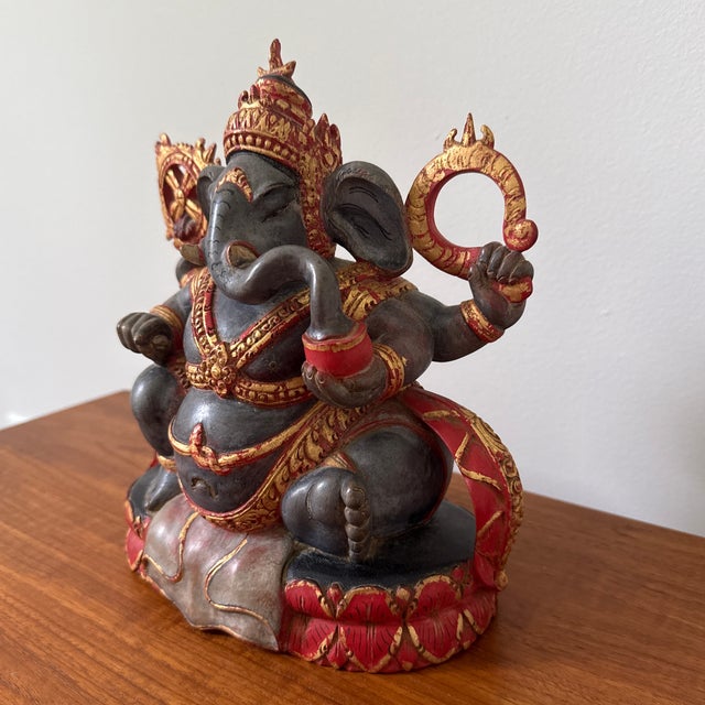 Vintage Mid-Century Signed Balinese Hand-Carved Ganesha Wood Sculpture by I Wayan Pageh For Sale - Image 4 of 12