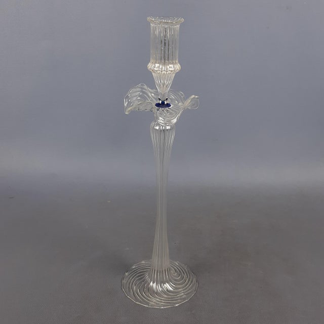 Transparent Blue Spiral Blown Murano Glass Candlestick, 1970s For Sale - Image 4 of 14