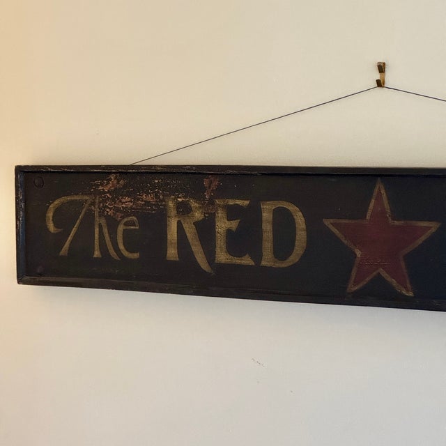 Early 20th Century Antique Large "The Red ★ Laundry" Horizontal Wood Sign With Gold Whimsical Lettering & Red Star For Sale In New York - Image 6 of 17