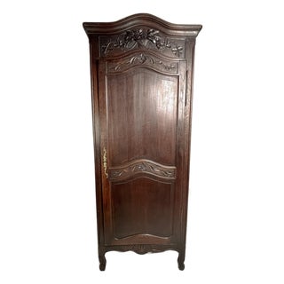 Antique French Provincial Carved Oak Bonnetière Cabinet For Sale