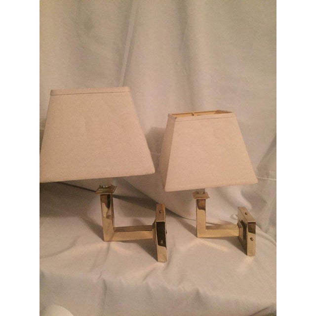 Vintage Modern Square Arm Wall Lamps Heavy Brass in the Style of Karl Springer - a Pair For Sale - Image 10 of 12
