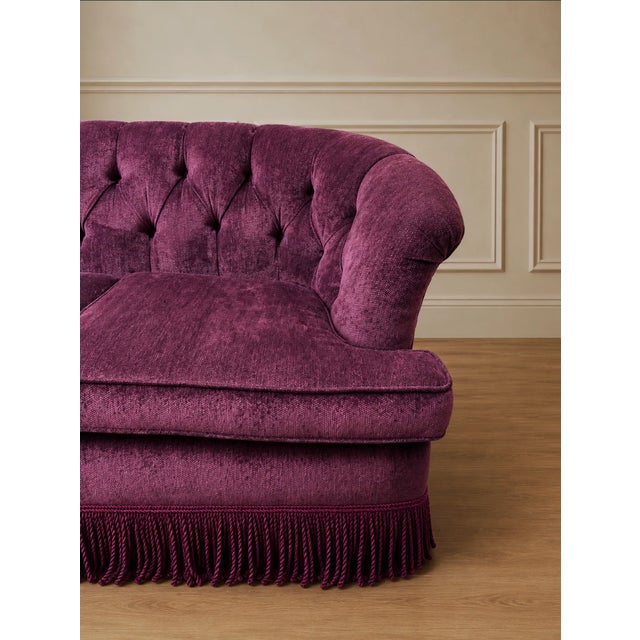 Vintage Deep Plum Tufted Fringe Sofa For Sale - Image 4 of 4