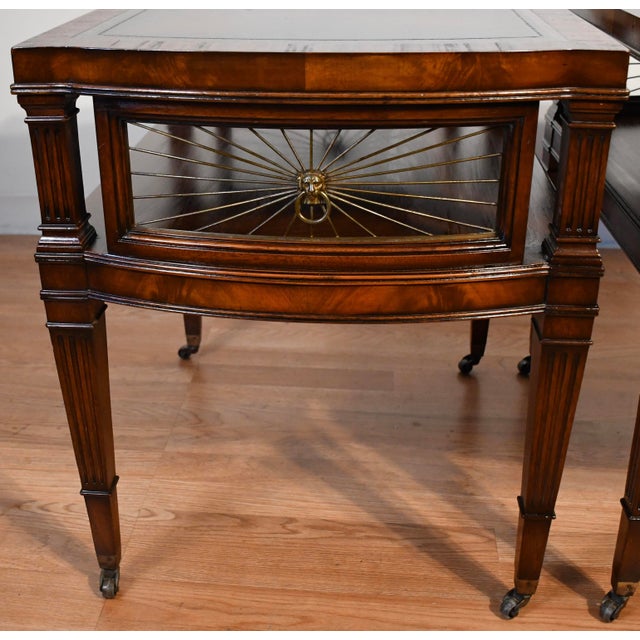 1930s Weiman Regency Mahogany & Leather Top Pair of Side Tables / End Tables For Sale - Image 9 of 14