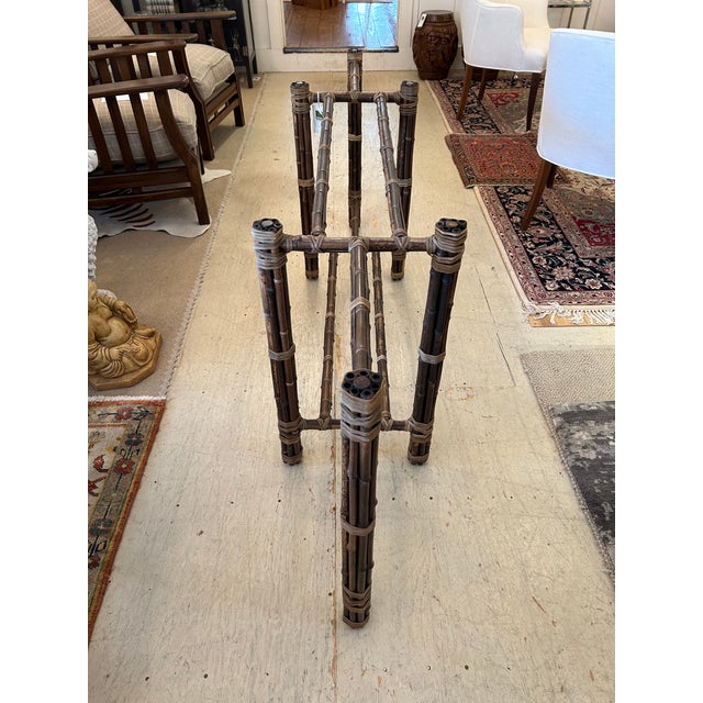 Very Long Organic Modern Bamboo & Glass Console Table For Sale - Image 16 of 17