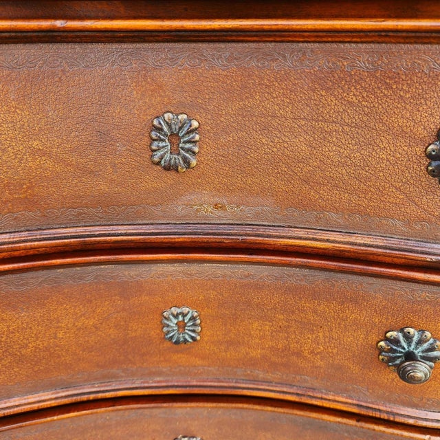 Theodore Alexander Leather Wrapped Serpentine Chest Hidden Pull Out Desk For Sale - Image 11 of 11