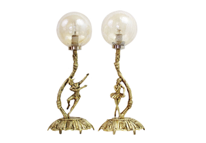 Bronze Commedia Dell Arte Table Lamps, Set of 2