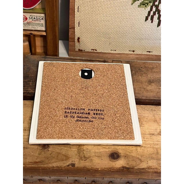 1970s Vintage Ceramic Tile Depicting a Hand Painted Floral Design. For Sale - Image 5 of 5