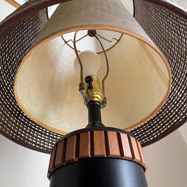 Wood Mid-Century Danish Modern Gruvwood Table Lamp W/ Original Double Fiberglass Shade For Sale - Image 7 of 17