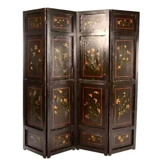 Spanish Painted and Parcel-Gilt Leather Four Panel Screen For Sale - Image 10 of 11