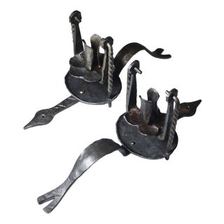 French Castle Wrought Iron Candle Sconces, Set of 2 For Sale