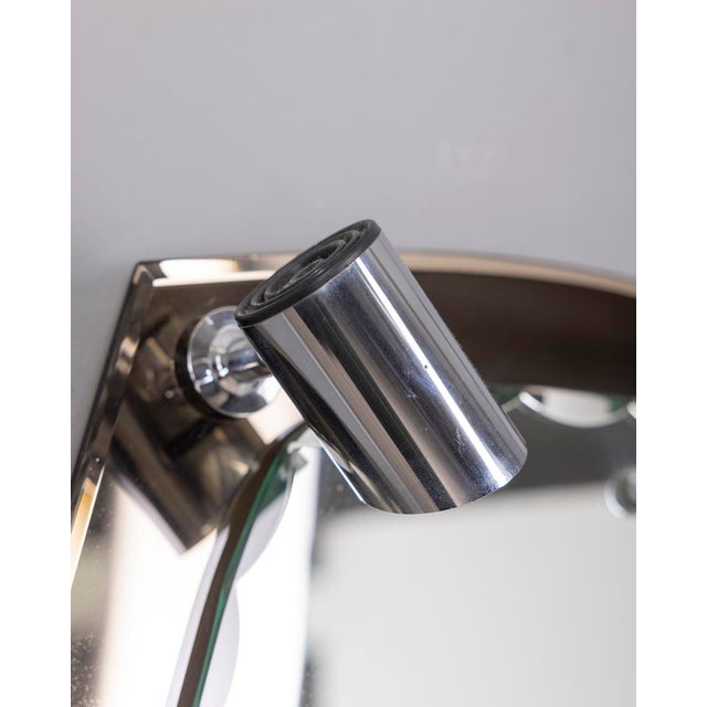 Metal Vintage Italian Smoked Glass Wall Mirror with Spotlights, 1960s For Sale - Image 7 of 10